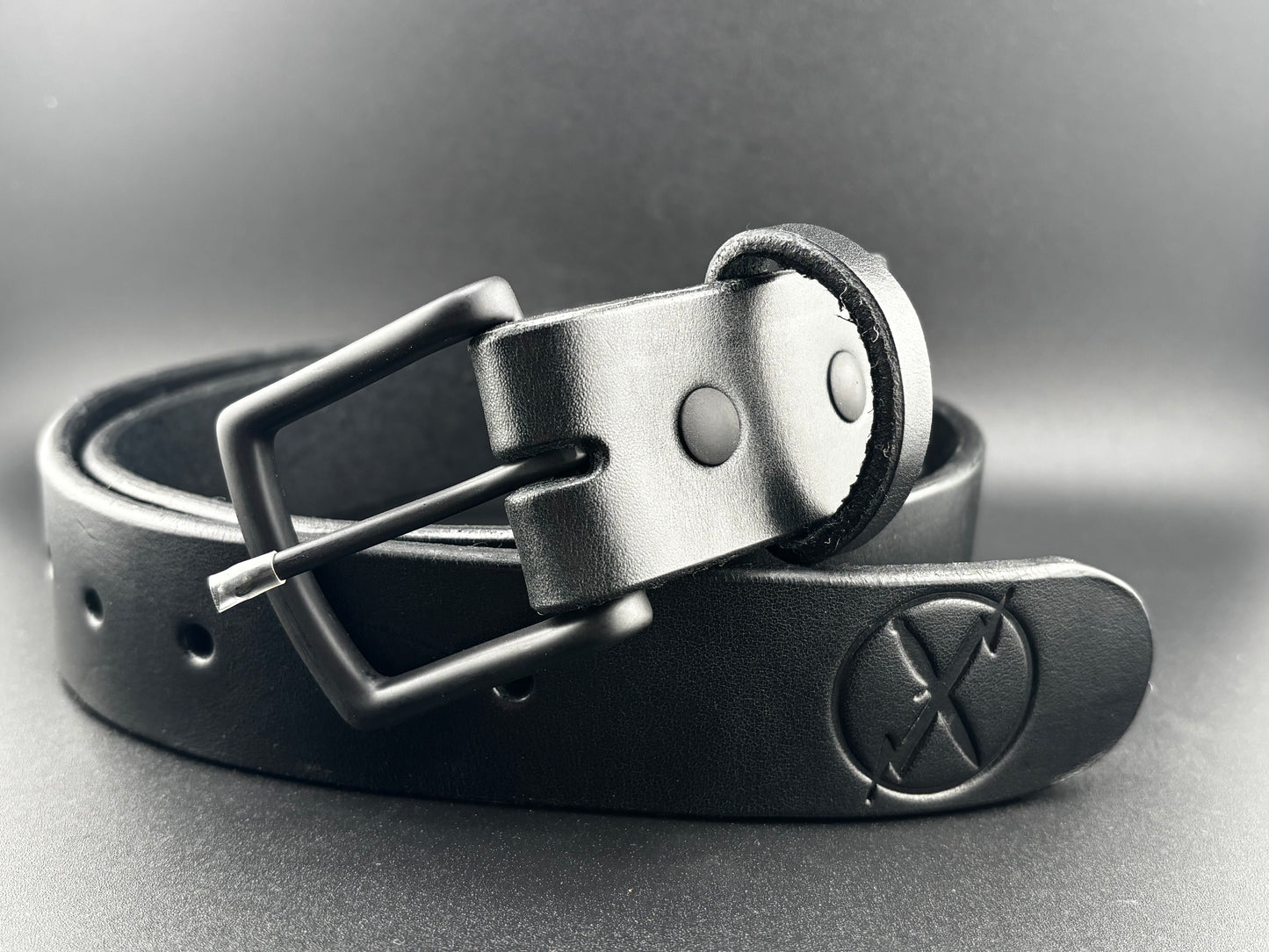 Black leather belt with black hardware