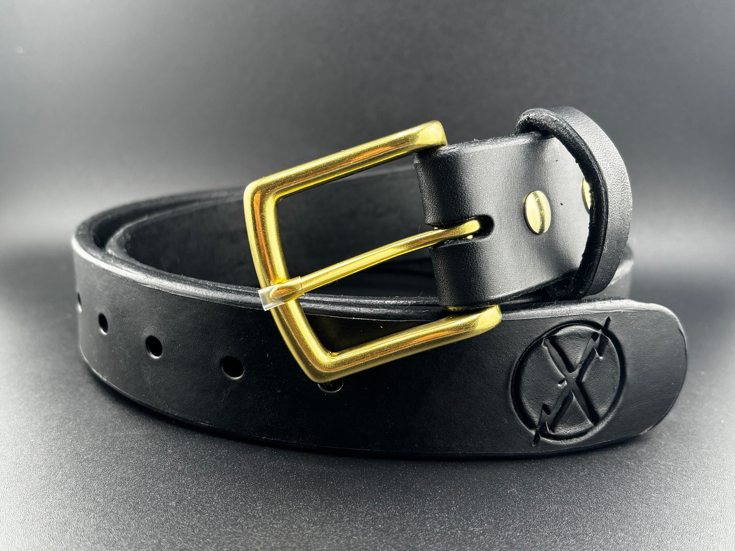 Black Leather Belt with Gold Hardware